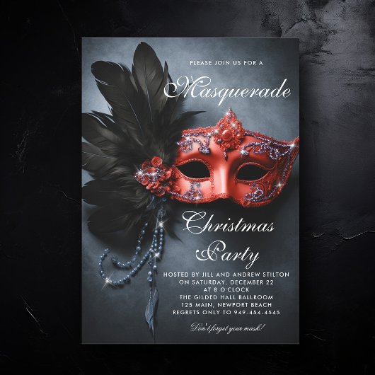 Masquerade Navy Silver Red Moody Kerstfeest Kaart