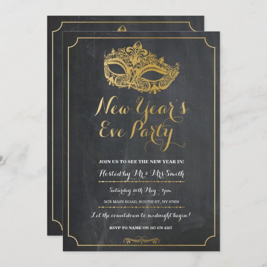 MASQUERADE Nieuwjaar Jaar Eve Party Mask nodigt ui Kaart (Voorkant / Achterkant)