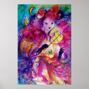 MASQUERADE NIGHT Carnavalsmuzikant in roze kostuum Poster