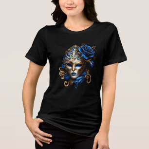 Masquerade oogmasker blauw gouden veren Venetiaans Tri-Blend Shirt