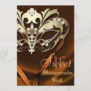 Masquerade Oranje Jeweled Sweet 16 Uitnodiging
