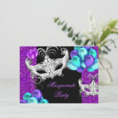 Masquerade Paars Blauwgroen Blue Glitter Party Kaart (Staand voorkant)