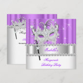 Masquerade Paars Diamond Mask Birthday Party 2 Kaart (Voorkant / Achterkant)