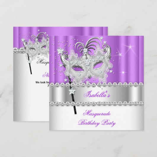 Masquerade Paars Diamond Mask Birthday Party 2 Kaart (Voorkant / Achterkant)