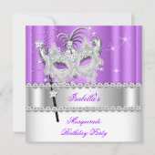 Masquerade Paars Diamond Mask Birthday Party 2 Kaart (Voorkant)