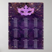Masquerade paars glitter 9 tafels zitrooster poster (Voorkant)