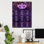 Masquerade paars glitter 9 tafels zitrooster poster (Thuiskantoor)