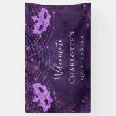Masquerade paars glitterstof Quinceanera Spandoek (Verticaal)