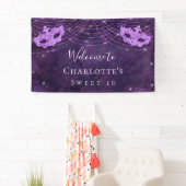 Masquerade paars glitterstof Sweet 16 verjaardag Spandoek (Insitu)