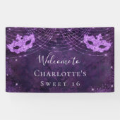 Masquerade paars glitterstof Sweet 16 verjaardag Spandoek (Horizontaal)