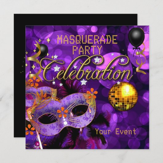 MASQUERADE Paars Gold Dance Party Disco Ball Kaart (Voorkant / Achterkant)