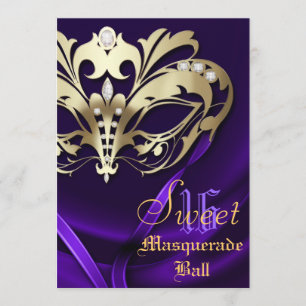 Masquerade Paars Jeweled Sweet 16 Uitnodiging
