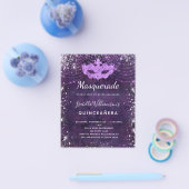 Masquerade paars Quinceanera-begrotingsuitnodiging Flyer (Enkel)