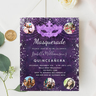 Masquerade paars Quinceanera-begrotingsuitnodiging Flyer