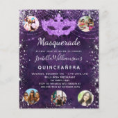 Masquerade paars Quinceanera-begrotingsuitnodiging Flyer (Voorkant)