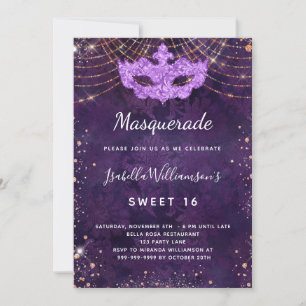 Masquerade paars roos Gold Sweet 16 party Kaart