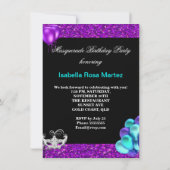 Masquerade Paars Turquoise Blauwe Glitter Feest Kaart (Achterkant)