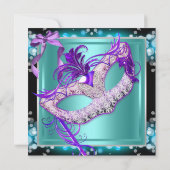 Masquerade Paarse Blauwgroen maskers Birthday Part Kaart (Achterkant)