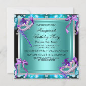 Masquerade Paarse Blauwgroen maskers Birthday Part Kaart (Voorkant)