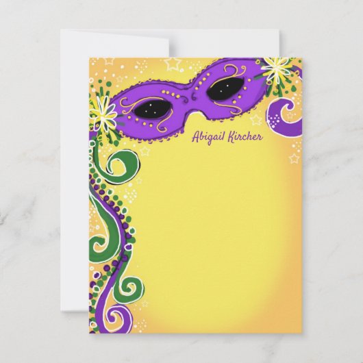 Masquerade Paarse Geel Maskerbal Sweet 16 Flat Notitiekaartje (Voorkant)