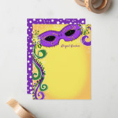 Masquerade Paarse Geel Maskerbal Sweet 16 Flat Notitiekaartje (Voorkant / Achterkant in situ)