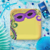 Masquerade Paarse gele masker grillige sterren Papieren Bordje (Feest)