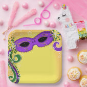Masquerade Paarse gele masker grillige sterren Papieren Bordje (Feest)