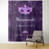 Masquerade paarse glitter Quinceanera verjaardag Wandkleed (In situ)