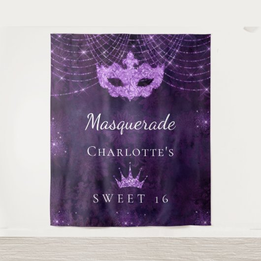 Masquerade paarse glitterspul Sweet 16 verjaardag Wandkleed (Voorkant)