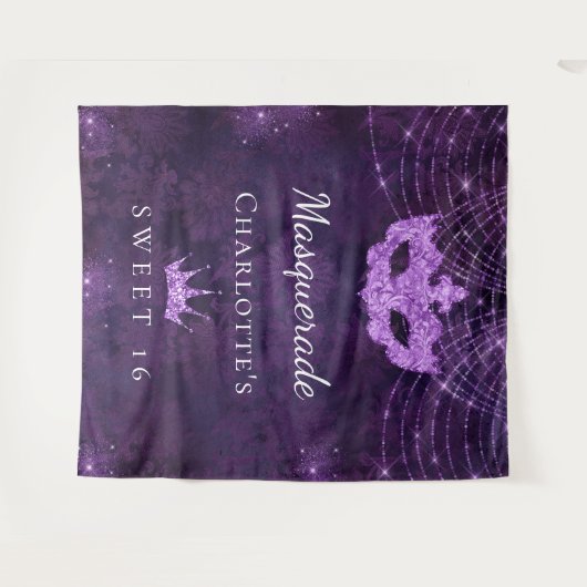 Masquerade paarse glitterstof Sweet 16 verjaardag Wandkleed (Voorkant (horizontaal))