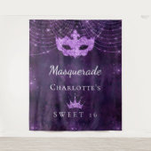 Masquerade paarse glitterstof Sweet 16 verjaardag Wandkleed (Voorkant)