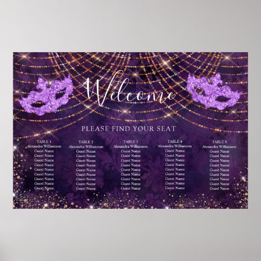 Masquerade paarse glitterzitplaats poster (Voorkant)