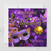 MASQUERADE Paarse Goud Dansfeest Disco Bal Kaart (Voorkant)