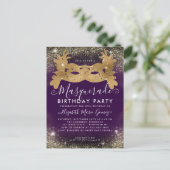 Masquerade Paarse Gouden Glitter Dust Verjaardagsf Briefkaart (Staand voorkant)