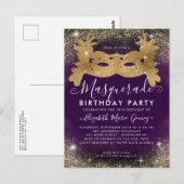 Masquerade Paarse Gouden Glitter Dust Verjaardagsf Briefkaart (Voorkant / Achterkant)