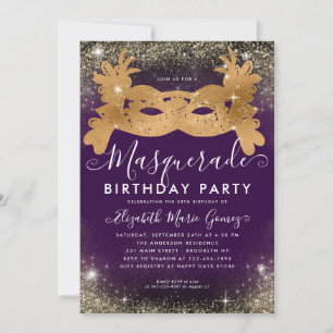 Masquerade Paarse Gouden Glitter Dust Verjaardagsf Kaart