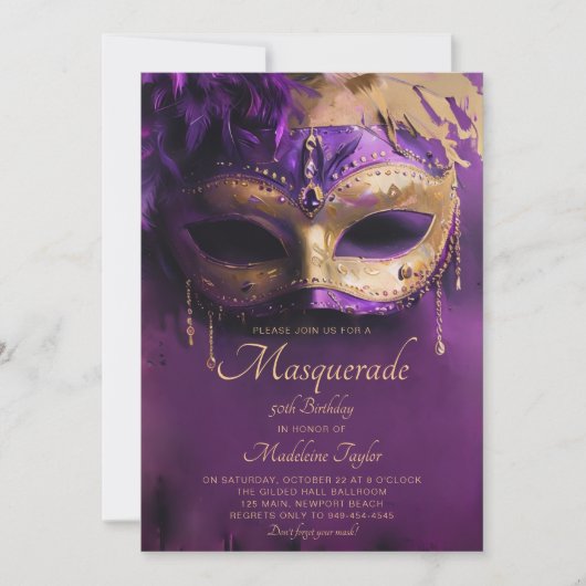 Masquerade Paarse gouden Venetiaanse Masker 50e ve Kaart (Voorkant)