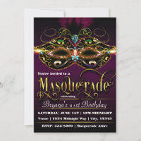 MASQUERADE Paarse Kleurrijke Masker Feest Uitnodig