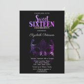 Masquerade,Paarse Masker Sweet 16 Uitnodiging (Staand voorkant)