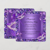 Masquerade Paarse maskers Glitter Birthday Party Kaart (Voorkant / Achterkant)