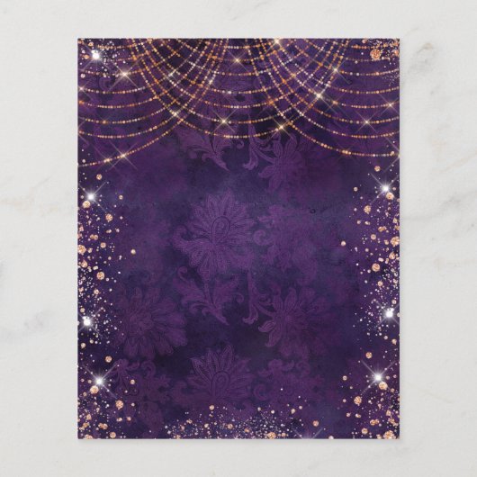 Masquerade paarse roos gouden feestuitnodiging (Achterkant)