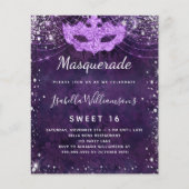 Masquerade paarse Sweet 16 party budget uitnodigin Flyer (Voorkant)