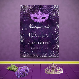Masquerade paarse zilveren glitterstof Sweet 16 Poster