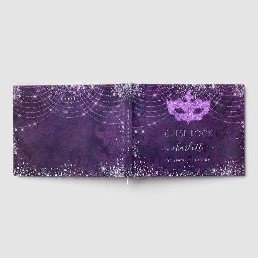 Masquerade paarse zilverglitter gastenboek (Volledig)