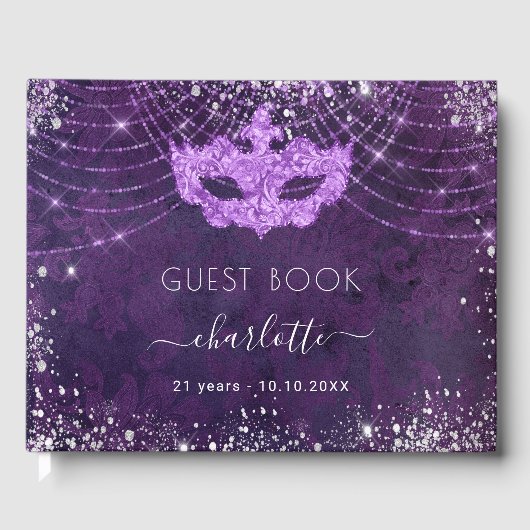 Masquerade paarse zilverglitter gastenboek (Voorkant)