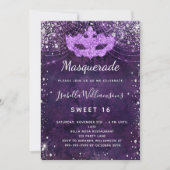 Masquerade paarse zilverglitter Sweet 16 Kaart (Voorkant)
