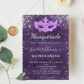 Masquerade paarse zilverglitterstof Quinceanera Kaart