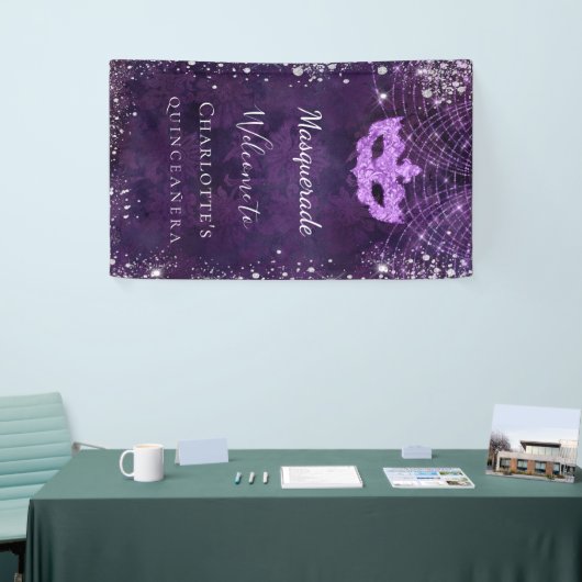 Masquerade paarse zilverglitterstof Quinceanera Spandoek (Beurs)