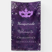 Masquerade paarse zilverglitterstof Quinceanera Spandoek (Verticaal)