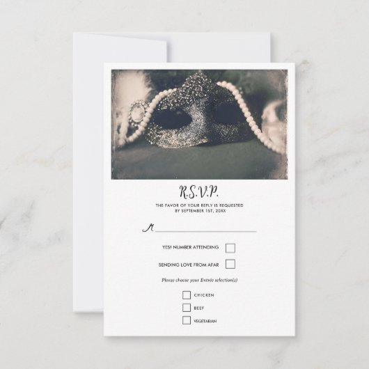  Masquerade & Parels Wedding RSVP (Voorkant)